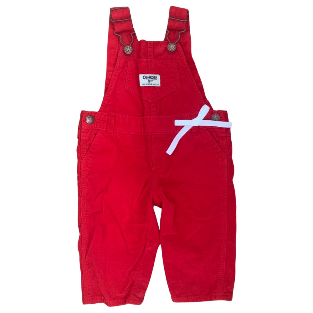 OSHKOSH B’GOSH Baby Red Cotton Corduroy Overalls White Ribbon Bow - 6M